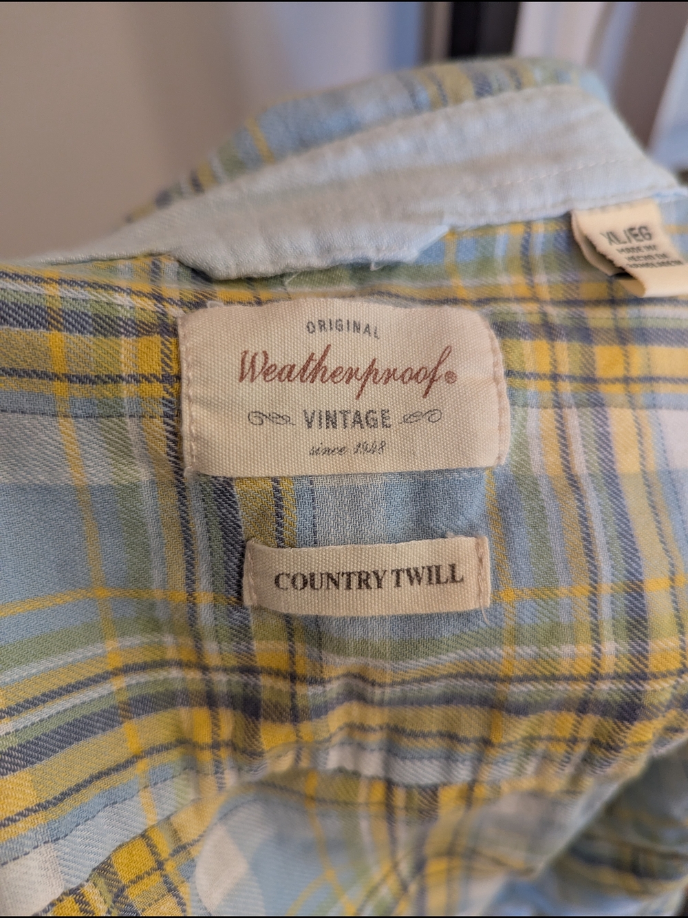 Weatherproof Plaid Country Twill Shirt - Light Blue, Yellow & Green